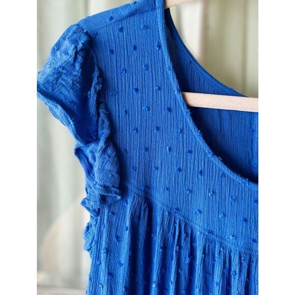 Kori America Women’s Size Small Blue Tiered Mini Dress • Ruffled Cap Sleeves - Picture 4 of 10